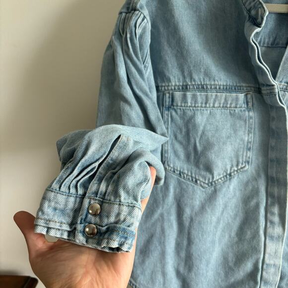 Mango Puff Sleeve Denim Top Shacket - Picture 4 of 10